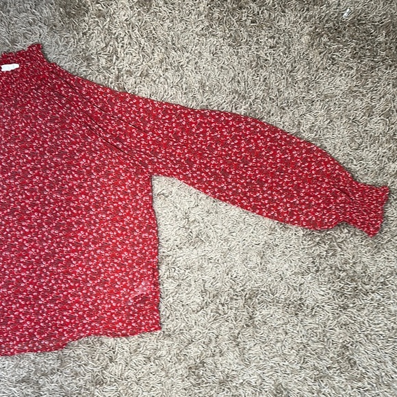 Gap Red Floral Sheer Long Sleeve High Neck Top with Elastic Hem&Neck Size XLG - Picture 4 of 8